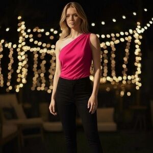 Elodie One-Shoulder Draped Bodysuit – Fuchsia Pink (Size S, NWT)